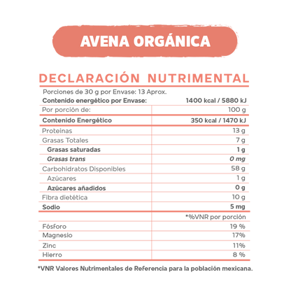 Avena Orgánica Sin Gluten (400 g)