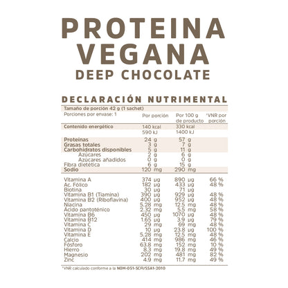 Proteína Vegana Chocolate 16 Sachets (42 g cada uno)